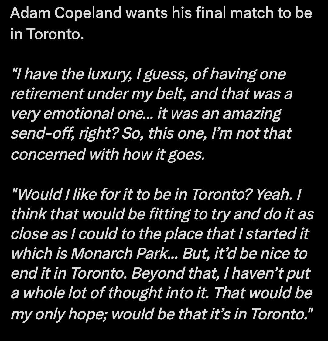 Omar (@brucercap) on Twitter photo Revolution 2027: Adam Copelands retirement match. Revolution 2027: Adam Copelands retirement match.