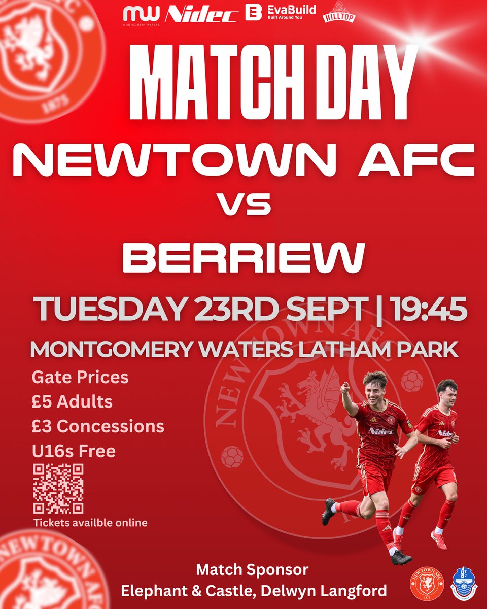 Newtown welcome Berriew in the Central Wales Cup on Tuesday evening 23rd September, kick off 19:45

A reduced gate entry for the game, we hope to see as many people watching another local Mid Wales Derby

<a href="/CTSport/">County Times Sport</a> <a href="/my_newtown/">mynewtown</a>