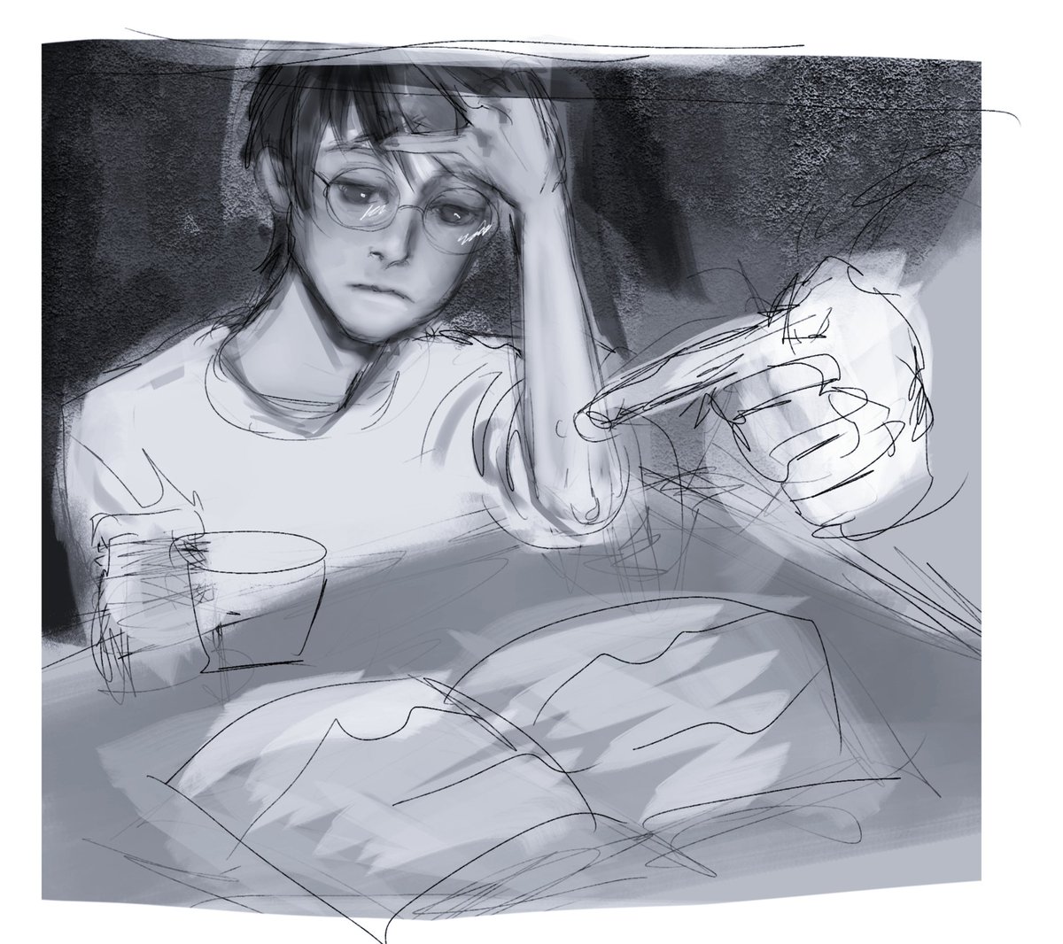 WSeGETvJJ's tweet image. Sketch of little Harry doing his homework under the supervision of Severus
#severitus #hp