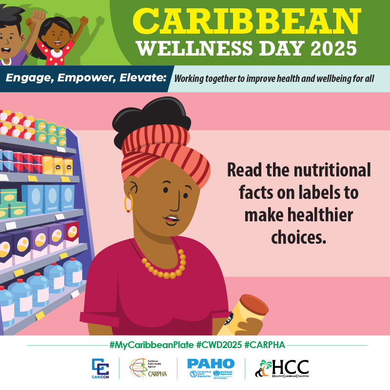 CARPHA1's tweet photo. Whether you are trying to reduce your salt or lose weight, nutritional labels help you make informed decisions about your health!
Visit https://t.co/jYOZiZFJ5y for more about Caribbean Wellness Day 2025!
#MyCaribbeanPlate #CWD2025 #CARPHA #Caribbean #PublicHealth https://t.co/oQ3ZXeNT8O