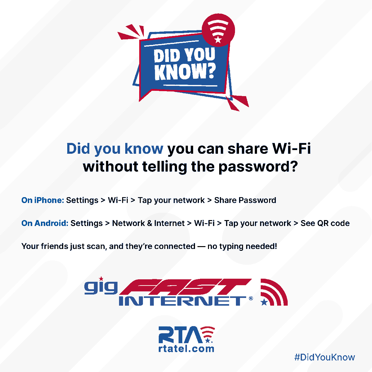 rta4usa's tweet photo. Now you know how to share Wi-Fi the easy way! โ
๐ See more on https://t.co/e7Lc16rrjU
#TechTip #StayConnected #CyberSecurity #gigFASTINTERNET #RTA https://t.co/nbiSBNO5O1