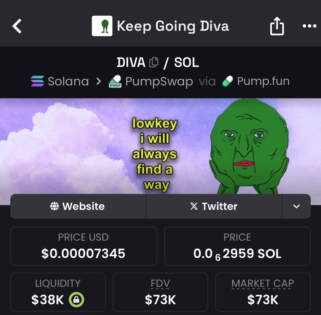 Axis Ace ⚜️ (@sigmadollarboy) on Twitter photo not only does the art speak for itself, but the artist behind the work (<a href="/kissing_party/">Kissing Party</a>) is well known and closely working with the community.
to say previous stolen art went to 800k-1.5mill, $diva is ridiculously undervalued here.
comfy holding this one. not only does the art speak for itself, but the artist behind the work (<a href="/kissing_party/">Kissing Party</a>) is well known and closely working with the community.
to say previous stolen art went to 800k-1.5mill, $diva is ridiculously undervalued here.
comfy holding this one.