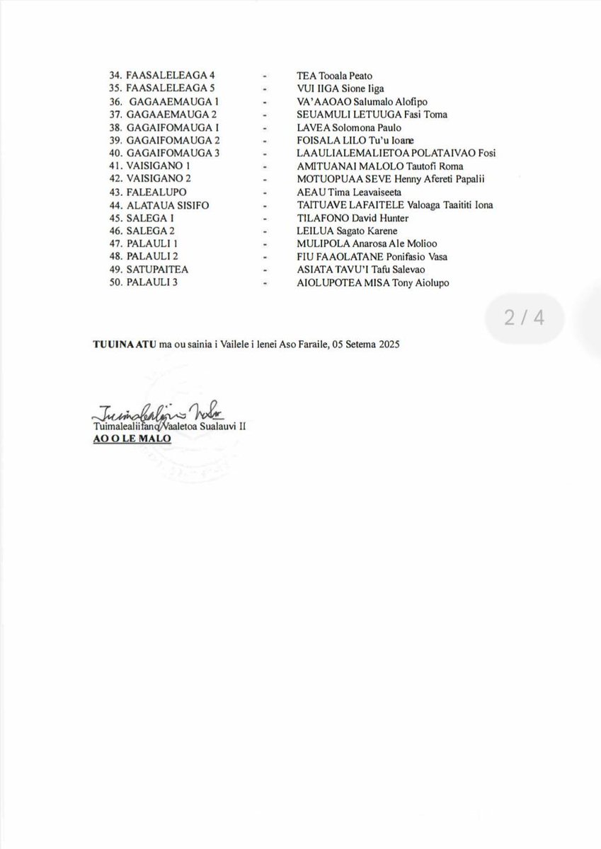 TUSI FAAPOLOAIGA O LE FAIGA PALOTA - WARRANT OF ELECTION

#SamoaGeneralElection2025
#WarrantofElection

Read more - shorturl.at/8E2PG