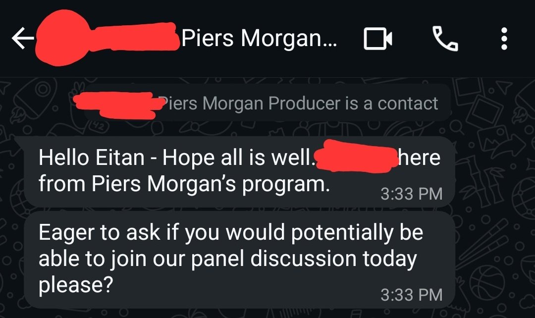 Finally got the call from Piers Morgan’s team to appear on his show a few days ago. I told them no. There are several reasons.

1️⃣ Piers has this unbelievably annoying routine where he invites wildly antisemitic guests onto his show to say wildly antisemitic things. Piers acts