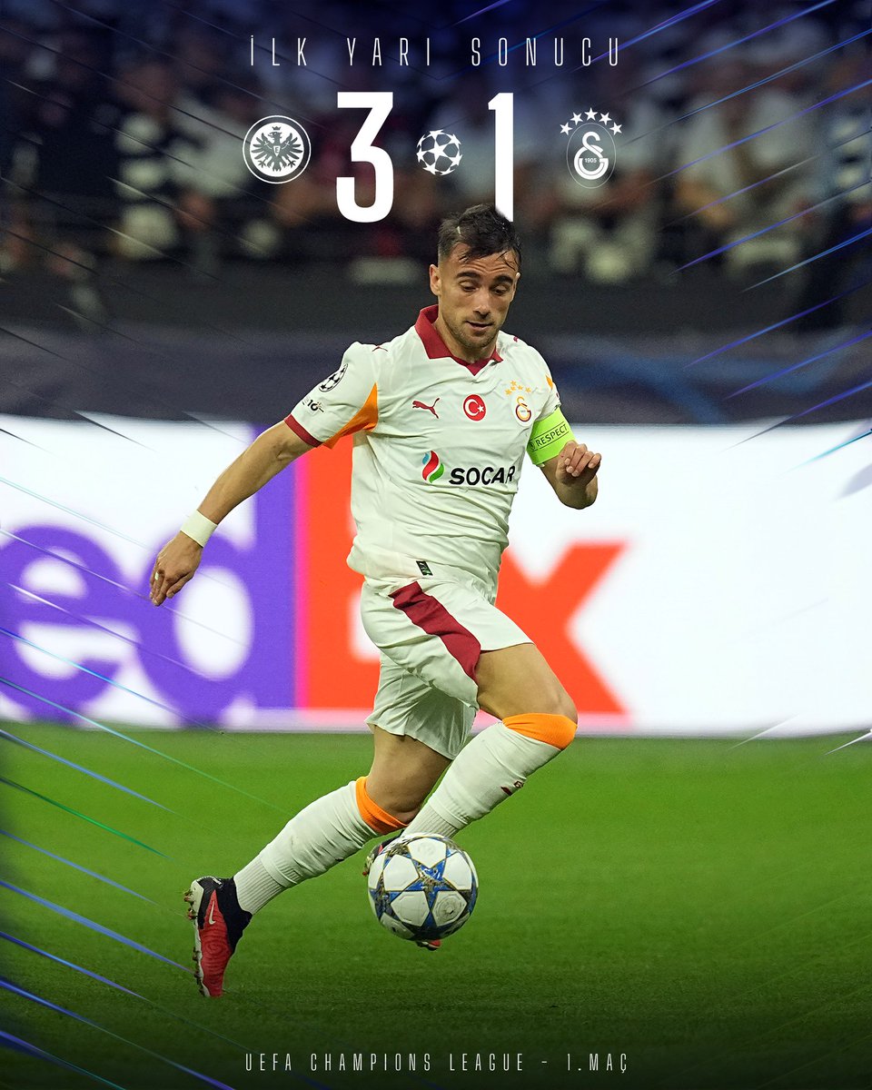 UEFA Şampiyonlar Ligi ilk maçında temsilcimiz Galatasaray, Eintracht Frankfurt karşısında ilk yarıyı 3-1 mağlup kapattı. 

#SGEvGS #UCL