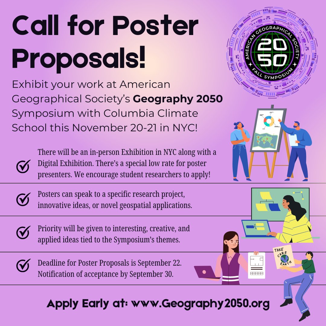 Master's and PhD students of #geography #gis #geoscience #geoinformatics #geospatial #geotechnology! Submit your Poster Proposal today to share your research and work related to #GeoAI with our wide audience of geo-professionals: geography2050.org/posters-info