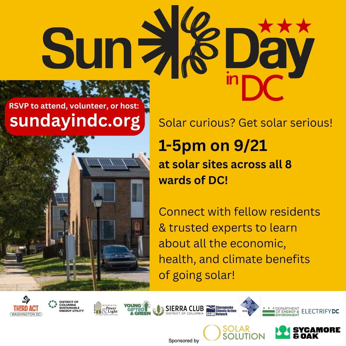 DC_PSC's tweet image. Join @DCSEU, @DOEE_DC and many others on 9/21 for Sun Day in DC, a community event to help homeowners and renters make their own power using the sun. Get your questions answered and RSVP at sundayindc.org.
