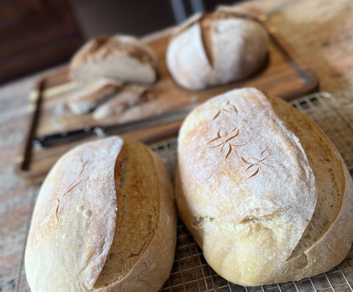Two whole wheat boules and two sour dough white loaves fresh out of the oven. Leftist antifa radicals, like myself, really are dangerous….to your waistlines, anyway. 

❤️