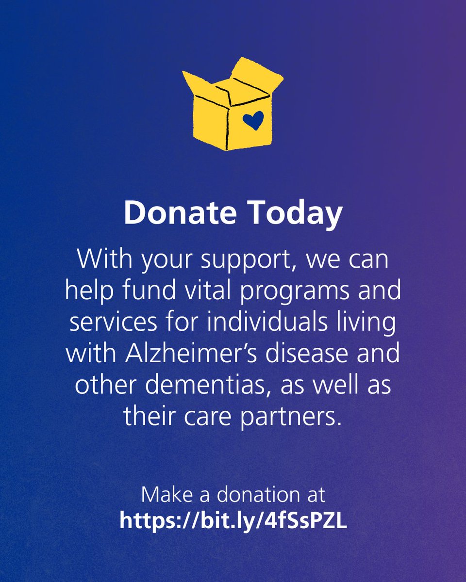 Today is World Alzheimer’s Day. 🌍

With your support, we can help fund vital programs and services for individuals living with Alzheimer’s disease and other dementias, as well as their care partners.
Make a donation today by visiting bit.ly/4gvq6qB. 💙
