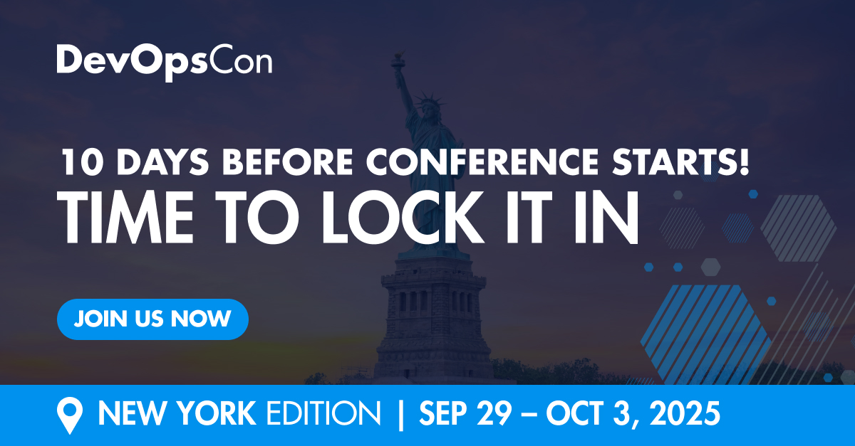 devops_con's tweet image. Only 10 days to go! 🎉
Join us onsite in New York or online for DevOpsCon New York 2025 – where innovation meets practical DevOps solutions.
📅 Sept 29 – Oct 3, 2025
📍 New York Marriott at the Brooklyn Bridge &amp;amp; Online
Still time to secure your spot!
🔗 devopscon.io/new-york/ticke……