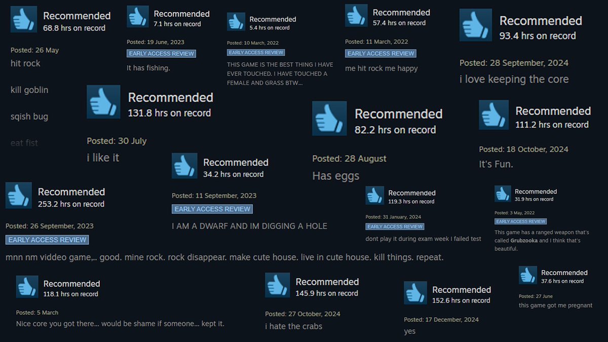 CoreKeeperGame's tweet image. We&apos;ve put together a selection of some of our favourite #CoreKeeper Steam reviews. Can you believe these were tagged &apos;Most Helpful&apos;? 🤣