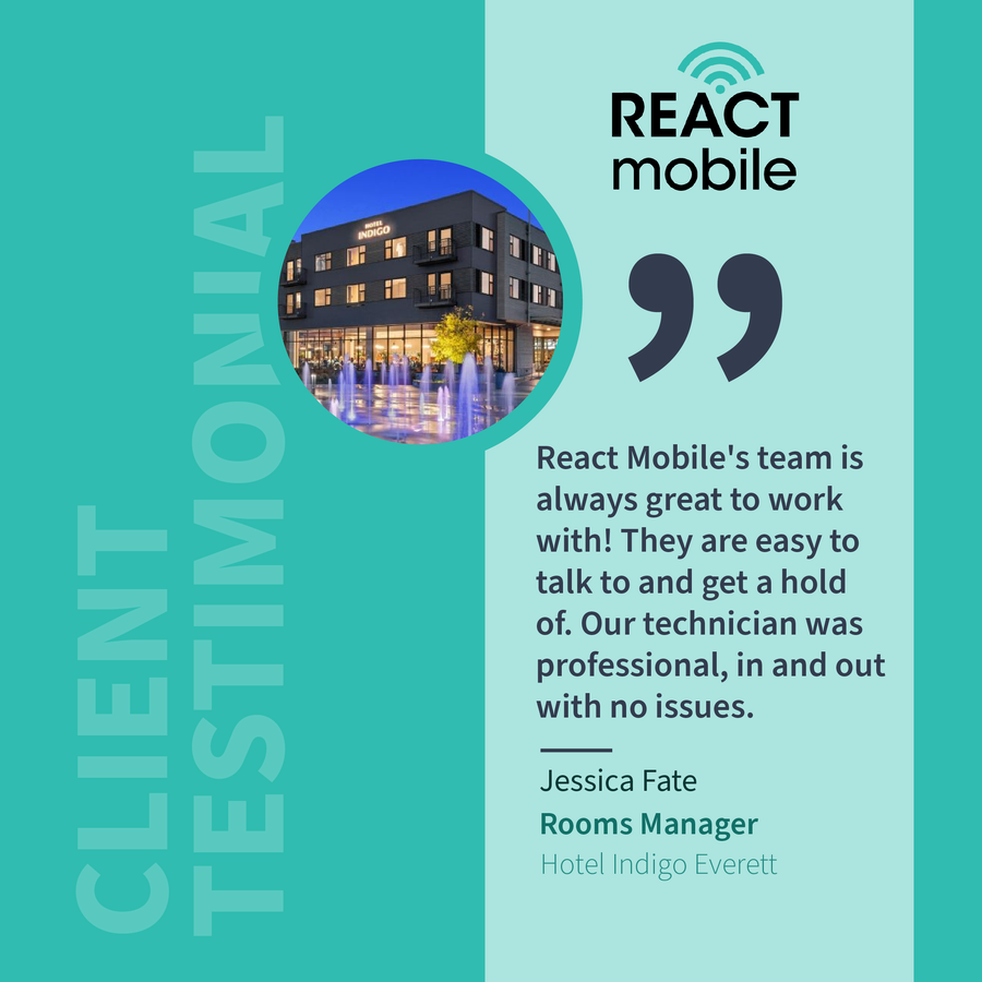 ReactMobile's tweet image. At React Mobile, responsiveness isn’t a feature—it’s a standard. ⚡
Thanks to our partner at Hotel Indigo Everett for sharing your experience!
#ClientExperience #ReactMobile