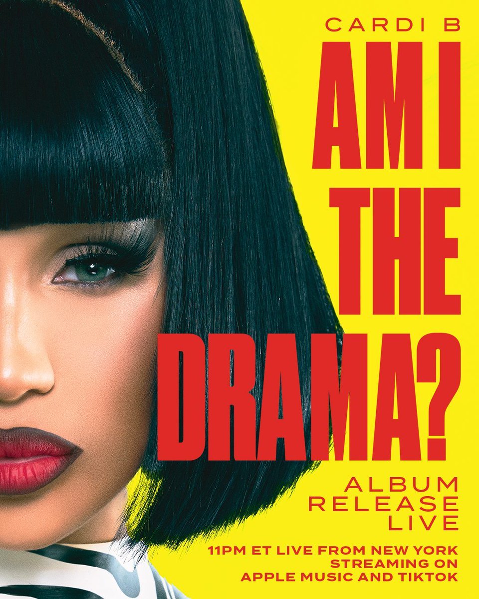 AM I THE DRAMA? is coming! <a href="/iamcardib/">Cardi B</a> joins <a href="/oldmanebro/">the Old Man Ebro</a> in New York ahead of the album’s release. Watch the livestream Thursday at 11pm ET on Apple Music and <a href="/tiktok/">TikTok</a>. apple.co/CardiB-Live