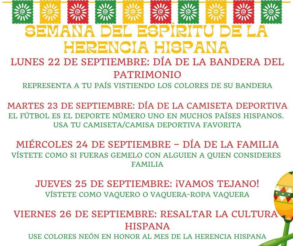 McGheeWolves's tweet photo. Let's all come together like a Familia and celebrate Hispanic Heritage month at McGhee!
¡Unámonos todos como una familia y celebremos el mes de la Herencia Hispana en McGhee!
#RunWithThePack #McGheeWolves https://t.co/QFfNTHpPvp