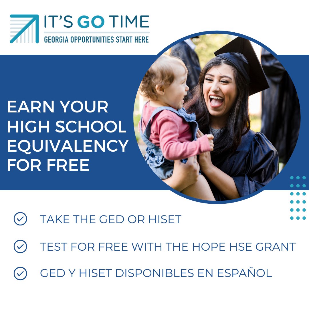 You can take the GED or HiSET for free and complete your high school credential. Visit hsetest4free.com to learn more. #georgia #adulteducation #ged #hiset #free