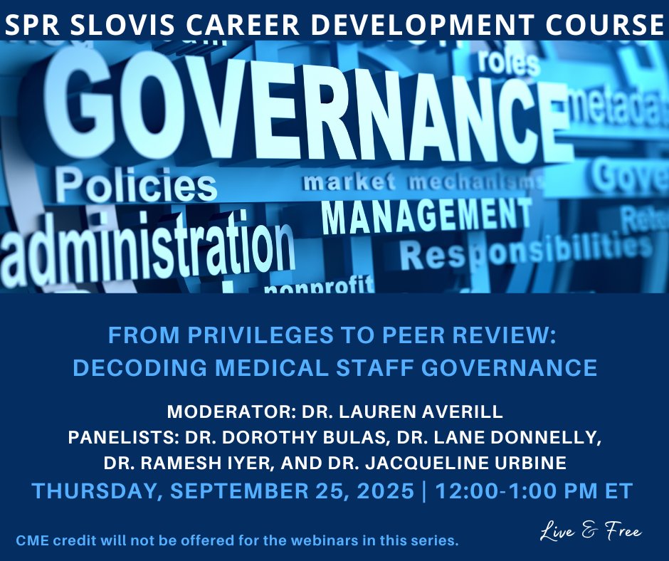 There is still time to join <a href="/SocPedRad/">The Society for Pediatric Radiology</a> for its Sept. Slovis Course webinar, where the moderator and panelists will share their insight, as they discuss - From Privileges to Peer Review: Decoding Medical Staff Governance. Online &amp; FREE! Register: bit.ly/415pMIK. Join us!