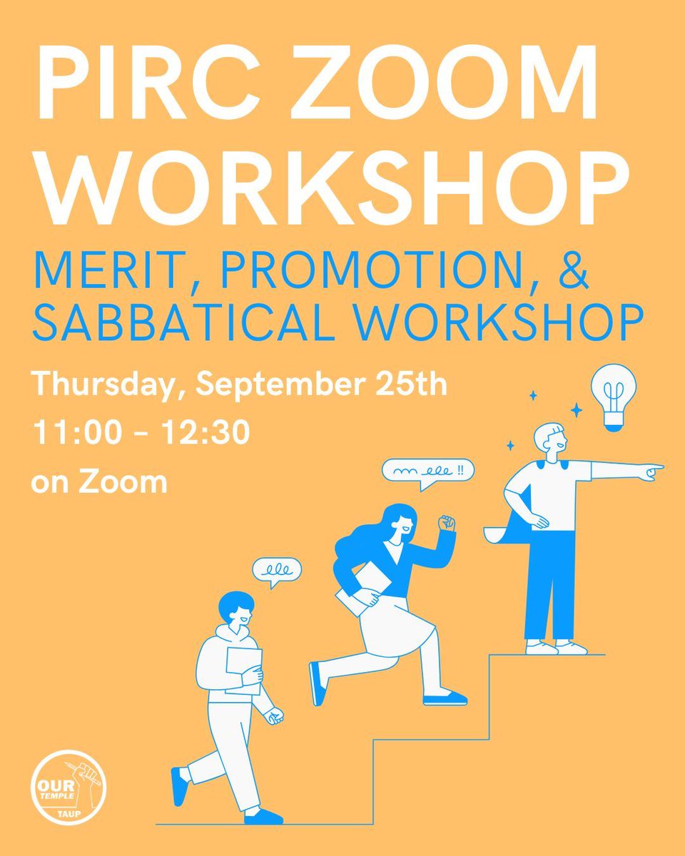 👩‍💻 Join us next Thursday, September 25th for a PIRC Zoom Workshop covering merit, promotion, and sabbaticals! 

Thursday, 9/25
11:00 - 12:30
On Zoom (link in email!)