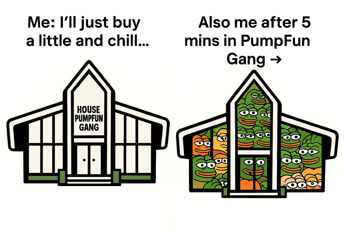 sigmaofcrypto's tweet photo. my entry to the @PumpFunGang meme contest 

joined for the memes, stayed for the family 🏠💊

#PumpFunGang is not a project, it’s a lifestyle 😂🚀

which meme is your favorite 1, 2 or 3? 👀👇

PUMPFUNGANG to the great moon! https://t.co/LiIn6R84kh