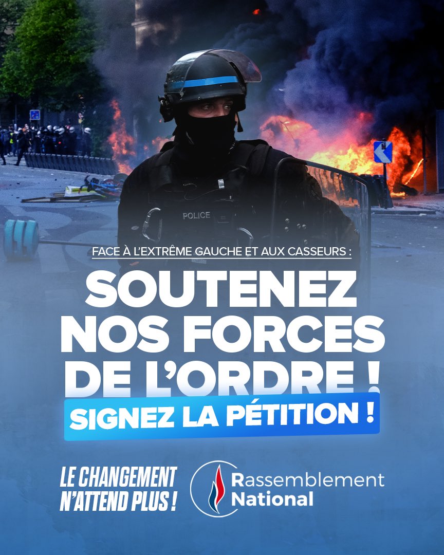 🔴 En attisant la haine contre les forces de l’ordre, l’extrême gauche met leur vie en danger ! Aujourd’hui encore, plusieurs d’entre eux ont été blessés.

Avec nous, réitérez votre soutien à nos forces de sécurité : signez notre pétition : rassemblementnational.fr/petition/soute…