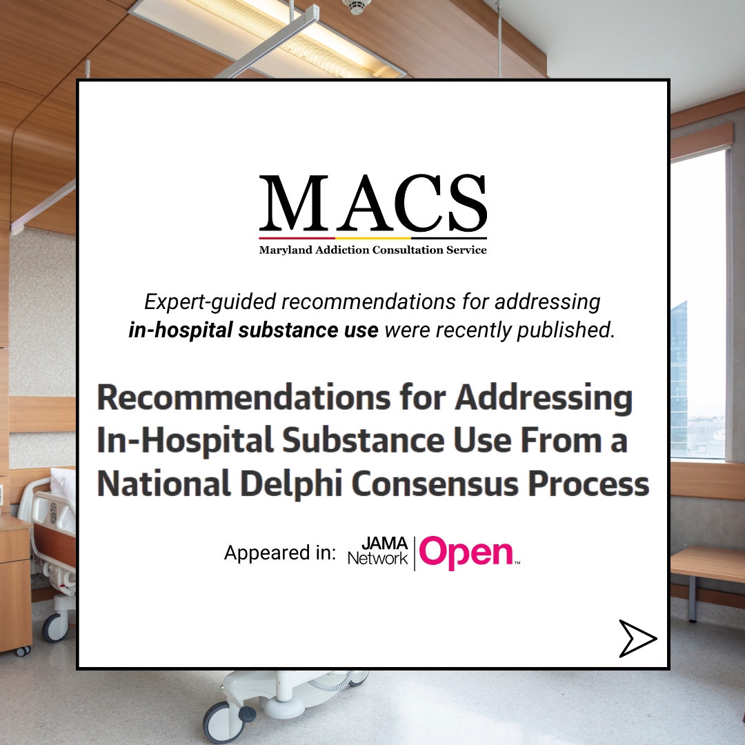 Maryland_MACS's tweet image. A study in @JAMANetworkOpen outlines expert recommendations for addressing substance use during hospitalization.

Providers can access support in caring for patients w/ SUDs. Call 1-855-337-MACS or visit marylandmacs.org.

🔗 jamanetwork.com/journals/jaman…

#AddictionResearch