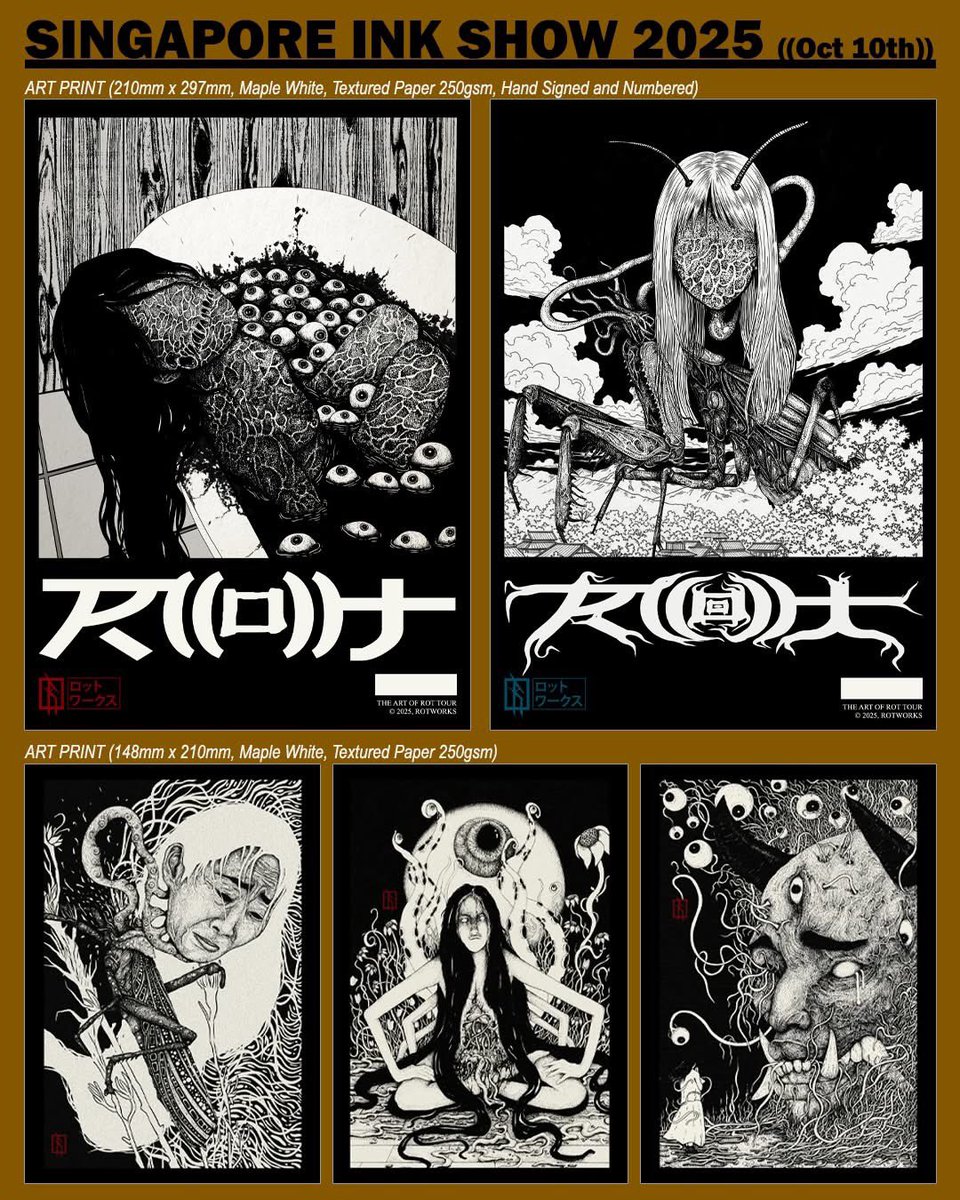 Rotworks's tweet photo. These limited prints will be available at @singaporeinkshow 2025 on the 10th of October. Suntec Singapore Convention &amp; Exhibition Centre. Pumped to witness all the beautiful arts on that day! Fuck yea! 💯🔥 https://t.co/Lg8wGi8aWE