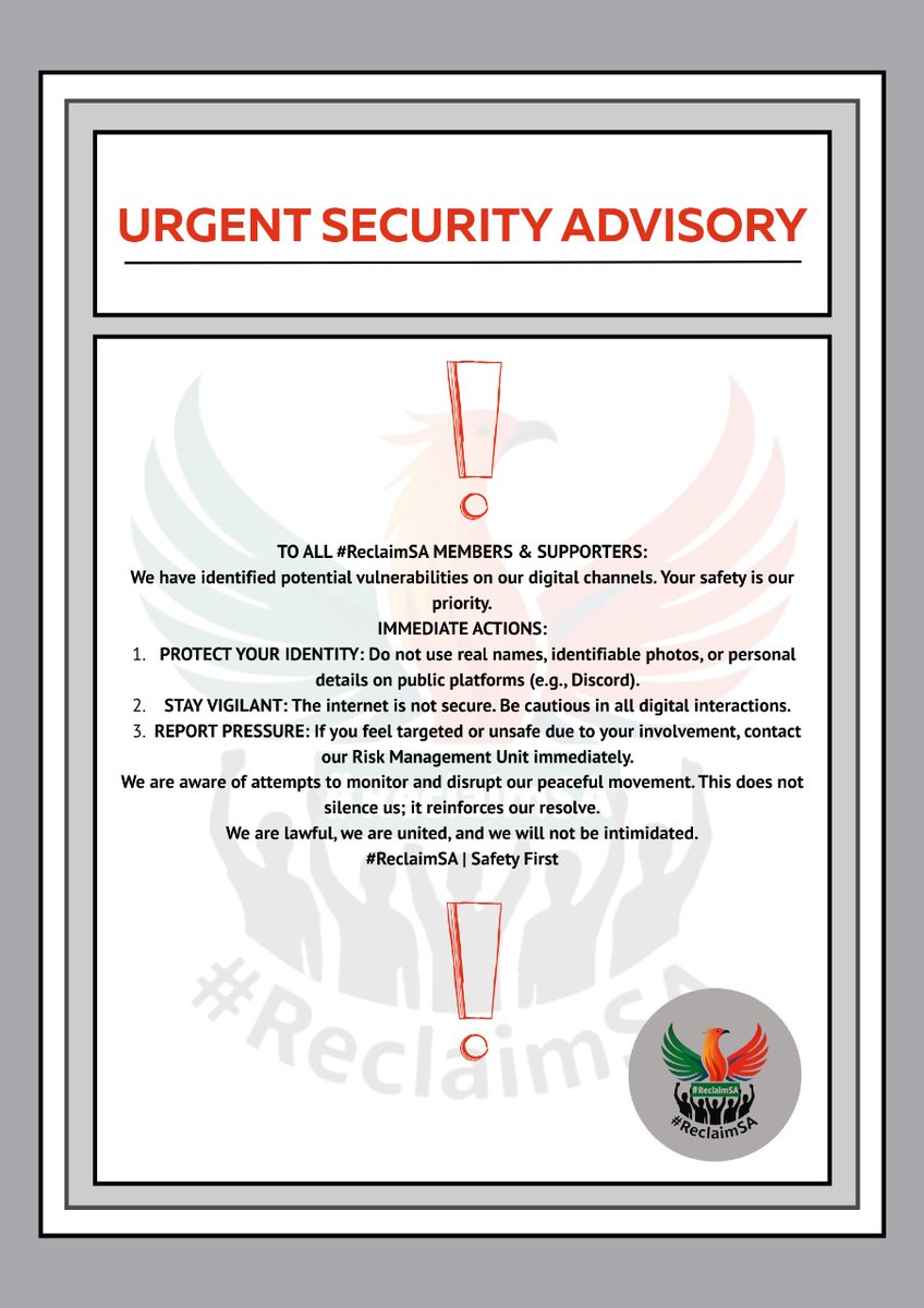 ReclaimSA_'s tweet photo. STAY Alert⚠️ !!!!
#ReclaimSA #24September2025 #YouthWillRise #RamaphosaStepDown https://t.co/L057eywtKW