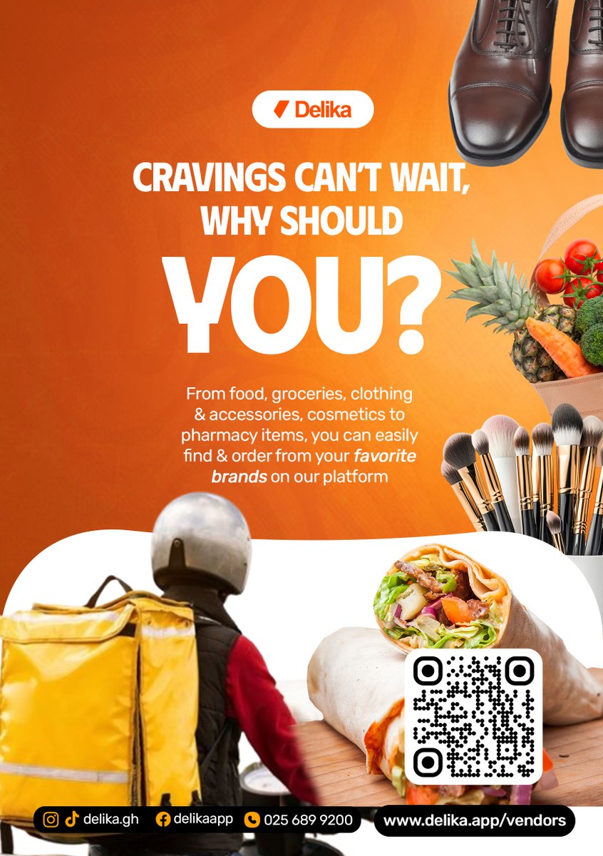 delika_gh's tweet photo. Why make your cravings wait? 🍔🍕 From your favorite meals and late-night snacks to everyday essentials, meds, and even clothes — Delika’s got you covered. Scan the QR code and start shopping today. Fast, easy, everywhere.
#fypviraltwitter #delika https://t.co/XjneLx0Hiq