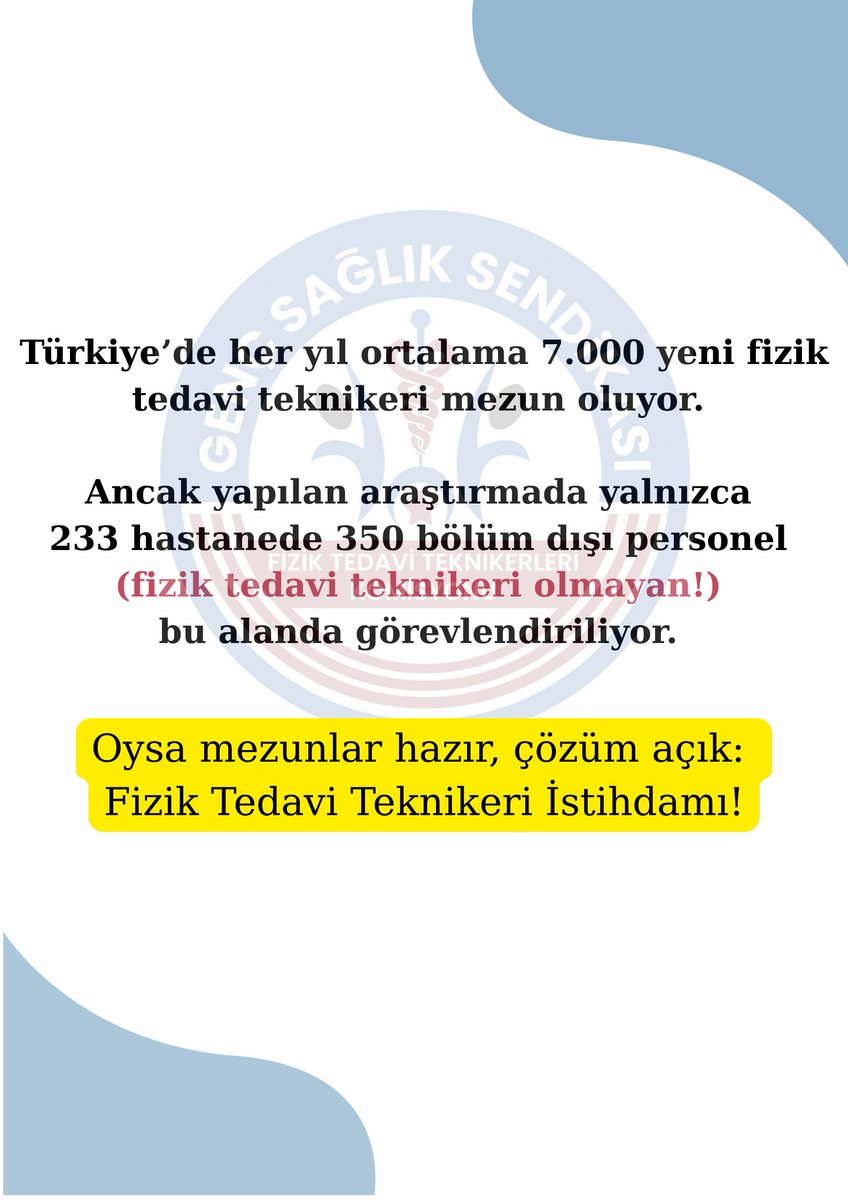 Genç SağlıkSen Fizik Tedavi Teknikerleri Komisyonu (@gssfttkomisyonu) on Twitter photo Fizik tedavi ünitelerinde tekniker olmayan kurs görmüş ya da görmemiş bölüm dışı personel değil, fizik tedavi teknikerleri çalışmalıdır. Mesleki hakkaniyet bunu gerektirir.
<a href="/drmemisoglu/">Prof. Dr. Kemal Memişoğlu</a>
<a href="/saglikbakanligi/">T.C. Sağlık Bakanlığı</a> #FtrÜnitesineTekniker Fizik tedavi ünitelerinde tekniker olmayan kurs görmüş ya da görmemiş bölüm dışı personel değil, fizik tedavi teknikerleri çalışmalıdır. Mesleki hakkaniyet bunu gerektirir.
<a href="/drmemisoglu/">Prof. Dr. Kemal Memişoğlu</a>
<a href="/saglikbakanligi/">T.C. Sağlık Bakanlığı</a> #FtrÜnitesineTekniker