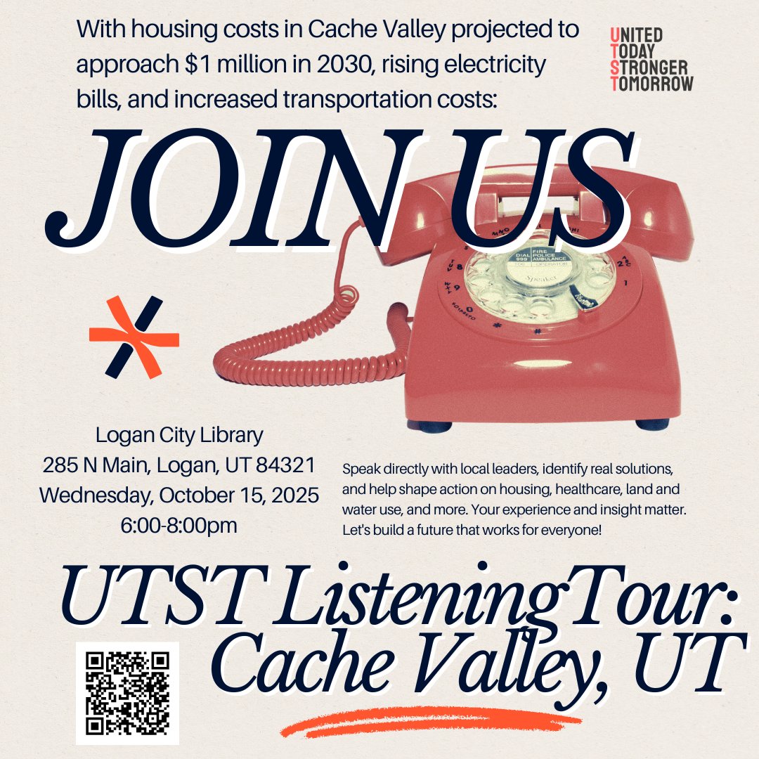 Save the date!

Join us for on the first stop of the UTST Listening Tour in Cache Valley, UT on Wednesday, October 15. We’ll be meeting at the Logan City Library at 6 PM to talk with local leaders about issues that are impacting your communities.

Register here:
