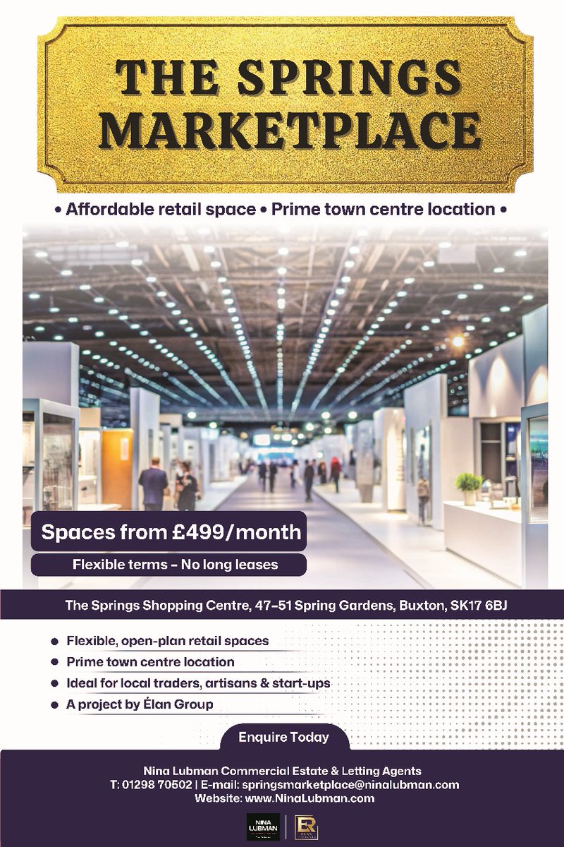 COMING SOON! BUXTON TOWN CENTRE! Affordable Retail Space - Prime Town Centre Location! Ideal for local traders, artisans and start ups. Limited availability. Please register your interest now! (N.B. File photograph and poster supplied by landlord)