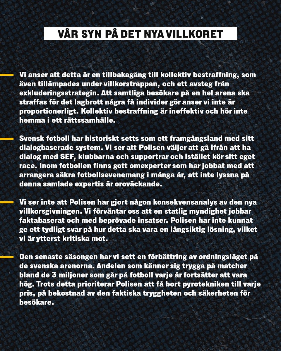 Svenska Fotbollssupporterunionen upplever att vi behöver förtydliga vår inställning till den nya villkorsgivningen kring maskering, som kommer att införas till den kommande spelomgången i allsvenskan och ett antal superettanmatcher.

Läs om vår syn på det nya villkoret👇