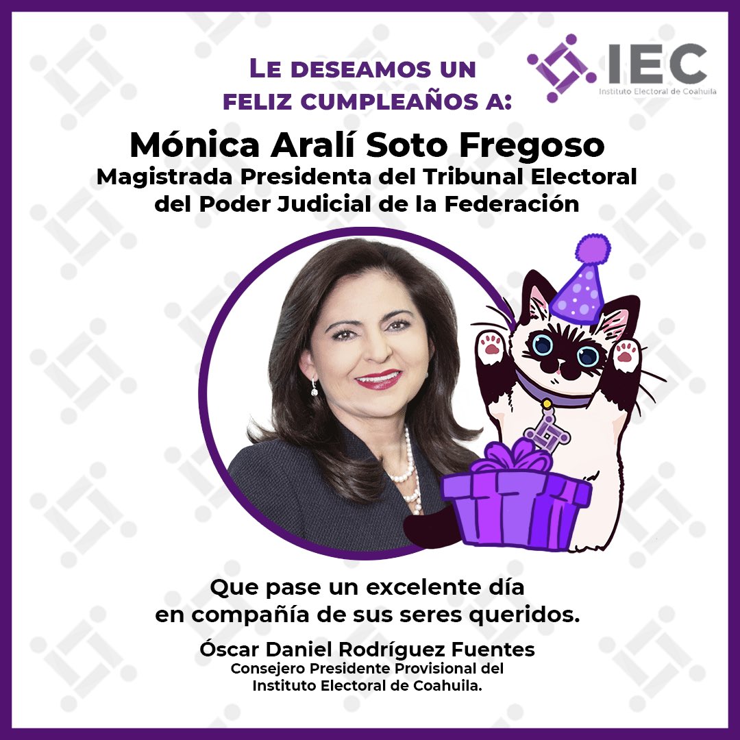 ¡Felicitamos a la Magistrada Presidenta del <a href="/TEPJF_informa/">TEPJF</a> Mónica Aralí Soto Fregoso, por su cumpleaños! ¡Le enviamos un fuerte abrazo! 🎁 🎂🎉