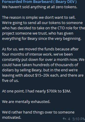 djsamwithers's tweet image. Looks like @Bearycoin is getting a CTO on @AbstractChain 👀 

The 5 devs are moving on as they are ‘mentally exhausted’ 

What do you think? 👇