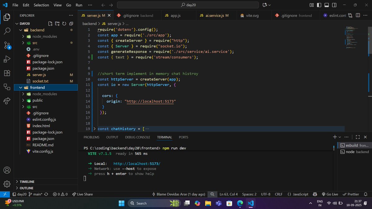 devidasarse25's tweet photo. 🚀 Day 9 — Improving my AI Chatbot 🤖

✔ Added short-term memory for contextual replies 🧠
✔ Built a smooth #React + #CSS frontend 🎨
✔ https://t.co/uzNxwesLgj handles real-time conversations ⚡
#AIChatbot #BuildInPublic #GenerativeAI #SocketIO #ReactJS #cohort1.0 https://t.co/TnrbyY2Qpw