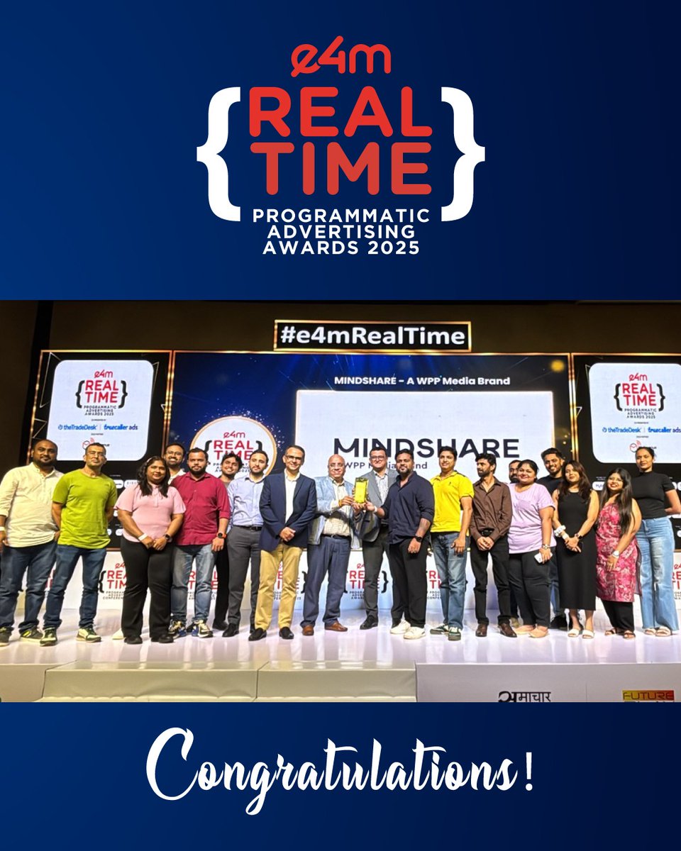 e4mtweets's tweet image. Celebrating the best in programmatic! Kudos to the winners who mastered the art of delivering the right message, to the right audience, at the right time. 👏 

Category: Programmatic Agency of the Year

Winner:
MINDSHARE - A WPP Media Brand

#e4mRealtime #DigitalMarketingAwards