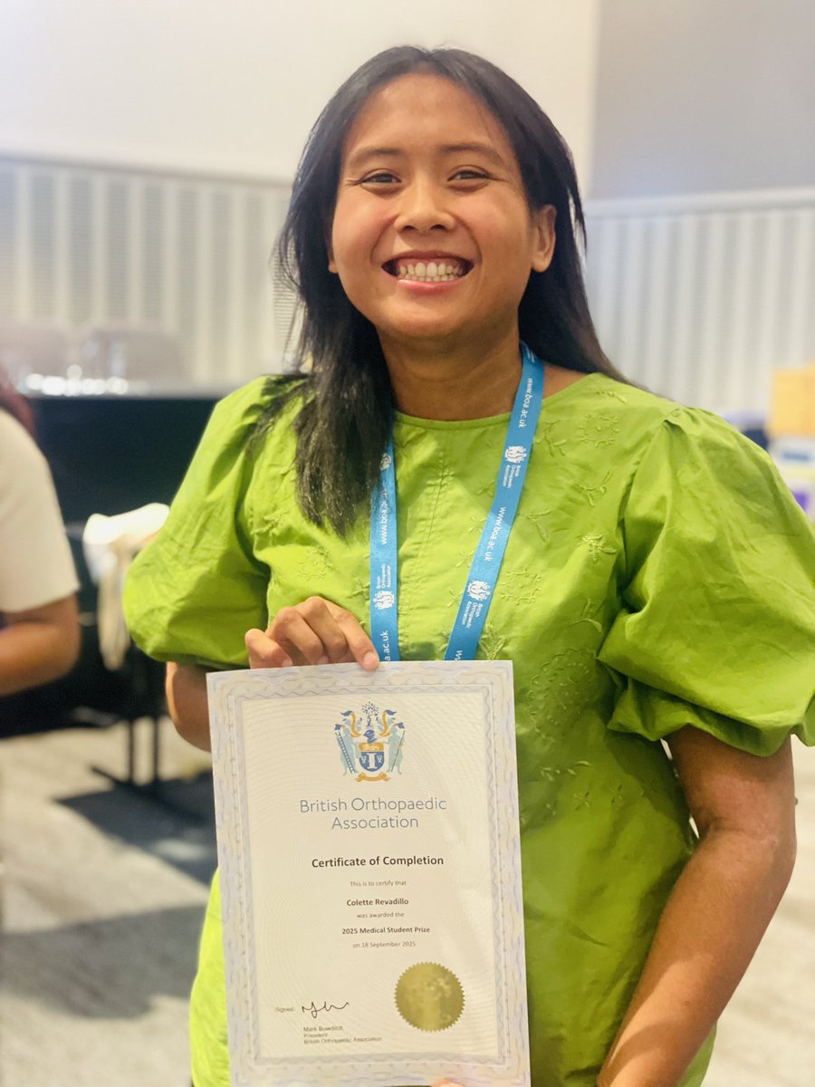 Emily Baird (@emilyjanebaird) on Twitter photo She won!!
1st prize Medical Student podium presentation for Colette Revadillo <a href="/colette45934/">Colette Revadillo</a>
Very proud of all the trainees & students presenting today. You’re all superstars!!
<a href="/BritOrthopaedic/">BOA</a> <a href="/bota_uk/">BOTA</a> <a href="/BOMSA_UK/">British Orthopaedic Medical Students Association</a> <a href="/SESOrtho/">SESO _ SE Scotland Orthopaedic Training Programme</a> <a href="/EdinOrthopaedic/">Edinburgh Orthopaedics</a> <a href="/OrthoPaeds/">Edinburgh Children’s Orthopaedics</a> #BOAAC25 She won!!
1st prize Medical Student podium presentation for Colette Revadillo <a href="/colette45934/">Colette Revadillo</a>
Very proud of all the trainees & students presenting today. You’re all superstars!!
<a href="/BritOrthopaedic/">BOA</a> <a href="/bota_uk/">BOTA</a> <a href="/BOMSA_UK/">British Orthopaedic Medical Students Association</a> <a href="/SESOrtho/">SESO _ SE Scotland Orthopaedic Training Programme</a> <a href="/EdinOrthopaedic/">Edinburgh Orthopaedics</a> <a href="/OrthoPaeds/">Edinburgh Children’s Orthopaedics</a> #BOAAC25
