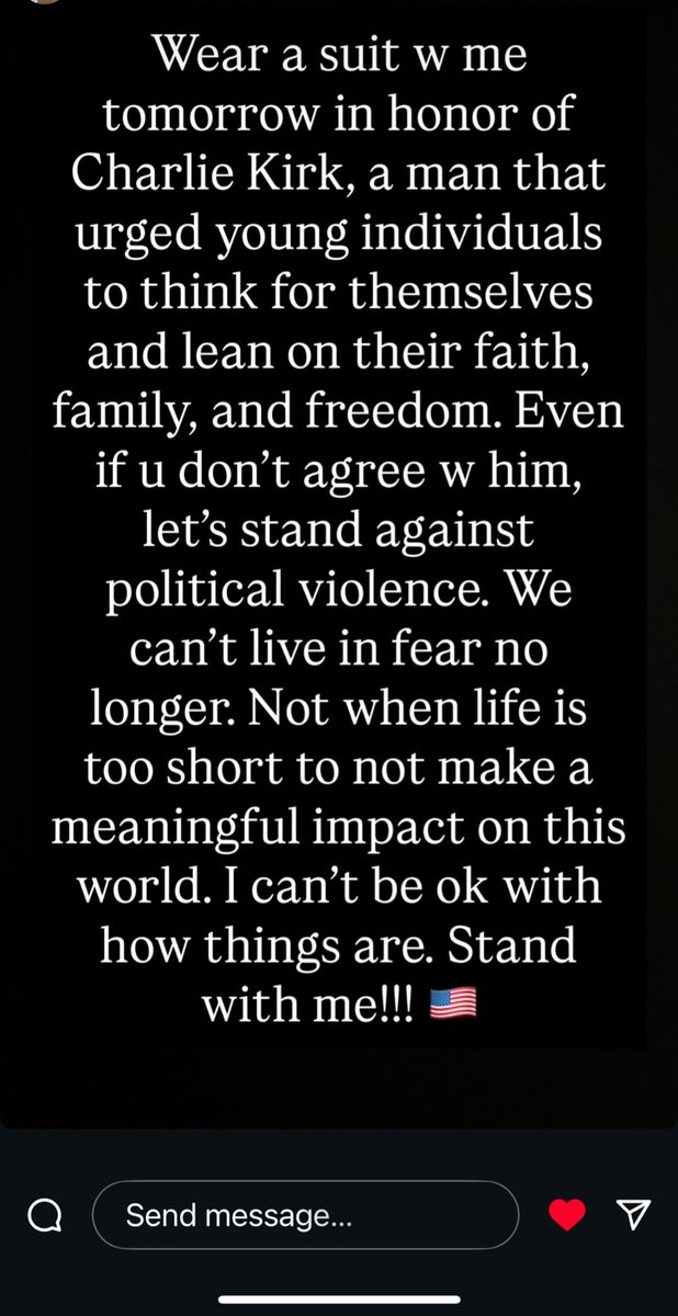 I am so proud of my daughter’s boyfriend and his passion for what he believes in. ❤️ He helped motivate many of his high school classmates to wear suits this past Monday in honor of #CharlieKirk’s legacy. 🙏🏼🇺🇸💙🎉 #IAmCharlie #WeAreCharlieKirk #IAmCharlieKirk #FreeSpeech