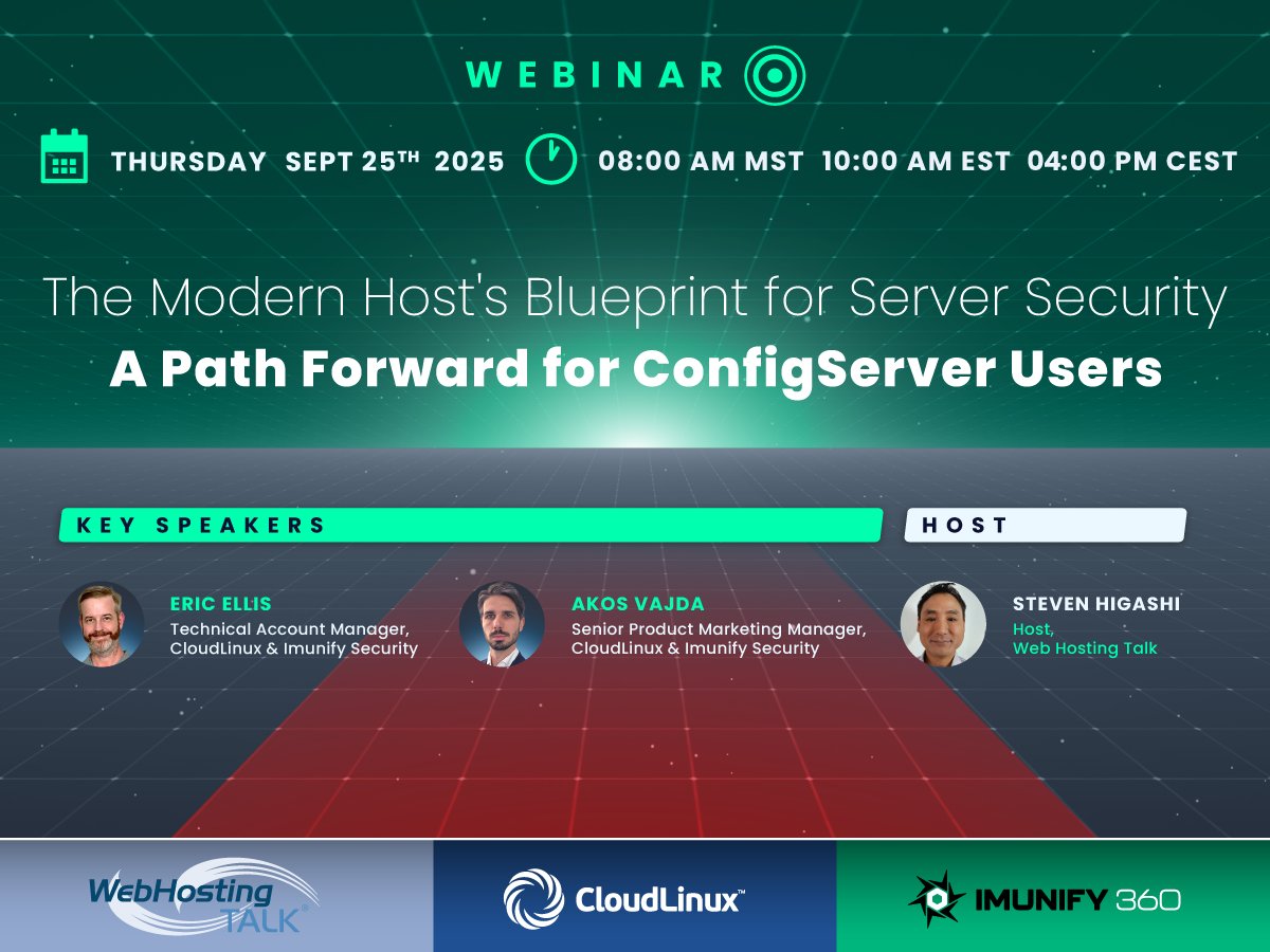 webhostingtalk's tweet image. Happening one week today! Don’t miss our FREE webinar: &quot;The Modern Host’s Blueprint for Server Security&quot; — live Sept 25 at 10am EST. Learn how to secure your servers beyond firewalls. Register now: us02web.zoom.us/webinar/regist…

#WebHosting #ServerSecurity