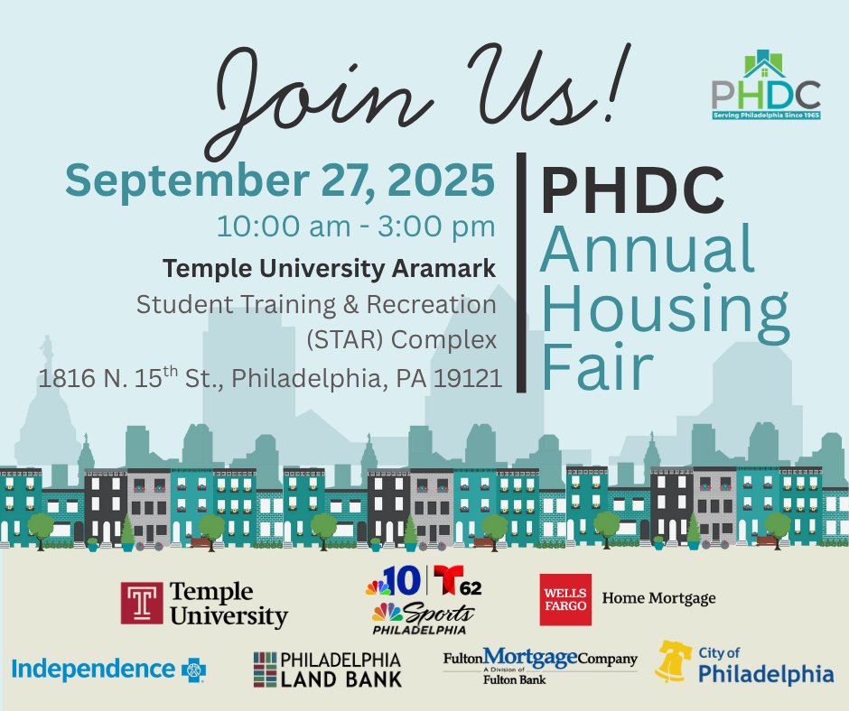 RepKeithHarris's tweet image. If you’re looking for homebuying or home maintenance info and don’t know where to start, come to @PHLPlanDevelop’s Annual Housing Fair!

Meet with pros to learn all about available programs and services!

Sep. 27, 10am-3pm
bit.ly/3SUehPK