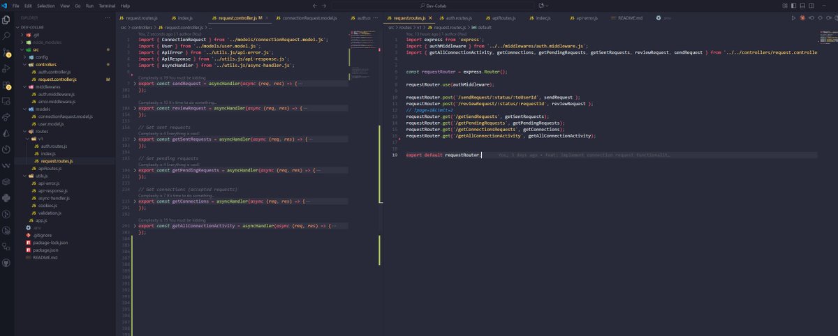 swarupdcs's tweet image. 🚀 Dev-Collab update!
Just shipped connection request APIs 🔗
✅ Send/Review requests
✅ Pending & sent requests
✅ Accepted connections
✅ Full connection activity
Developers can now start building their network on Dev-Collab 🌐
#BuildInPublic #WebDev #NodeJS #MERN #APIs