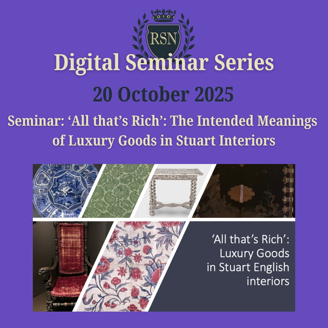 Thank you to everyone that attended our last session! Our next Digital Seminar Series seminar is on October 20 (date changed from the 21st) at 6pm UK time. Join Julia Hamilton’s talk on ‘All that’s Rich’: The Intended Meanings of Luxury Goods in Stuart Interiors.

1/2