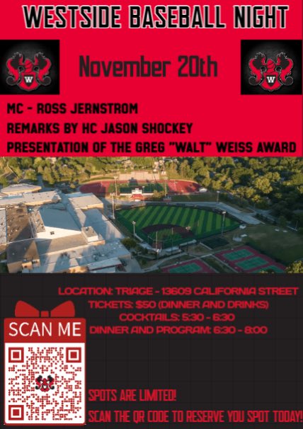Join us for Westside Baseball night on November 20th! Use the link or scan the QR Code to get your tickets! myschoolbucks.com/ver2/prdembd?r…
#SBS #RollSide