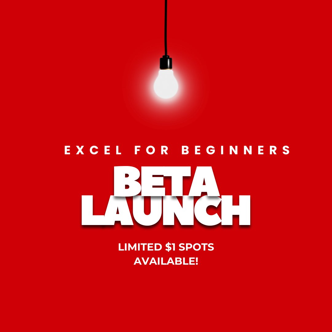 Excelerate101's tweet image. I’ve created a step-by-step Excel for Beginners course. And right now, I’m opening a small beta group for just $1 (Only 20 spots, this is your chance to learn Excel without the overwhelm!) Email me for more info: excelerateskills101@gmail.com Use subject: BETA #ExcelForBeginners