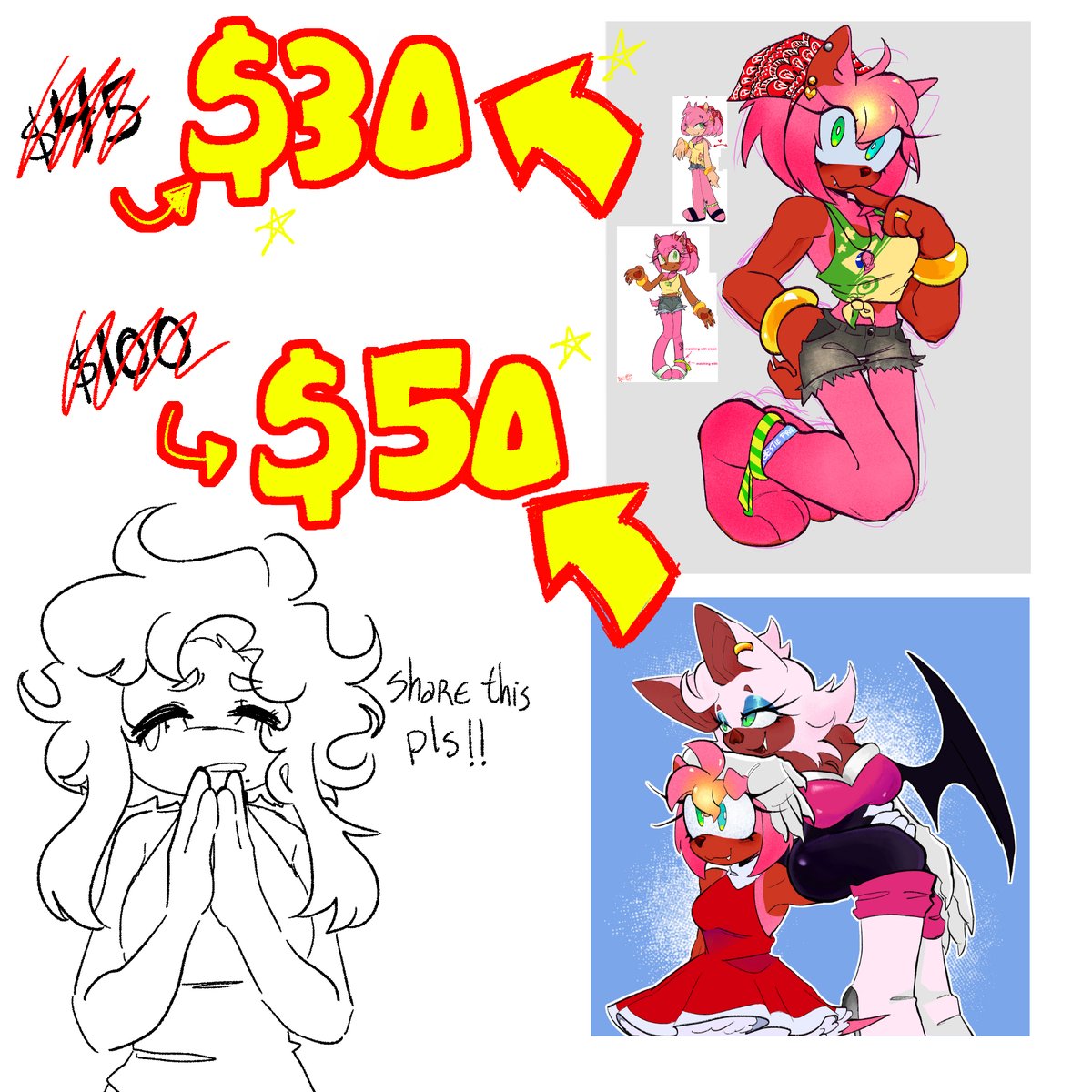 still need to buy medication for the others.
To try and raise money, I’m offering commission promos:

🎨 two flat-colored charas for $50 
🎨 one flat-colored chara for $40 

If you can’t get a commission, please consider sharing this post so it can reach more people !!