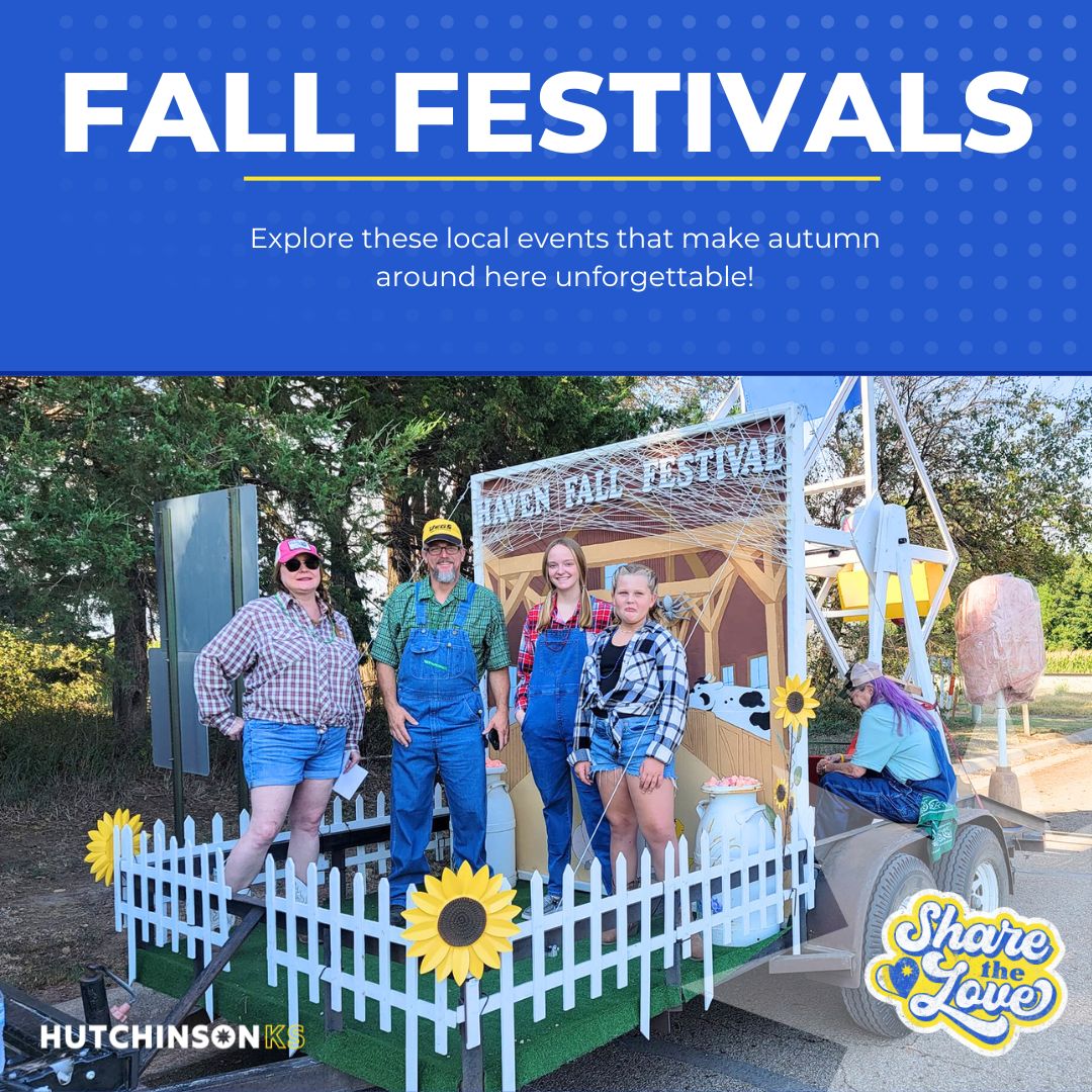 Check out these upcoming festivals that make fall more FUN!

🍂Buhler Frolic, September 27, Buhler
🍂Hutch Fest, October 3-4, Downtown Hutchinson
🍂Haven Fall Festival, October 10-12, Haven

See more at visithutch.com