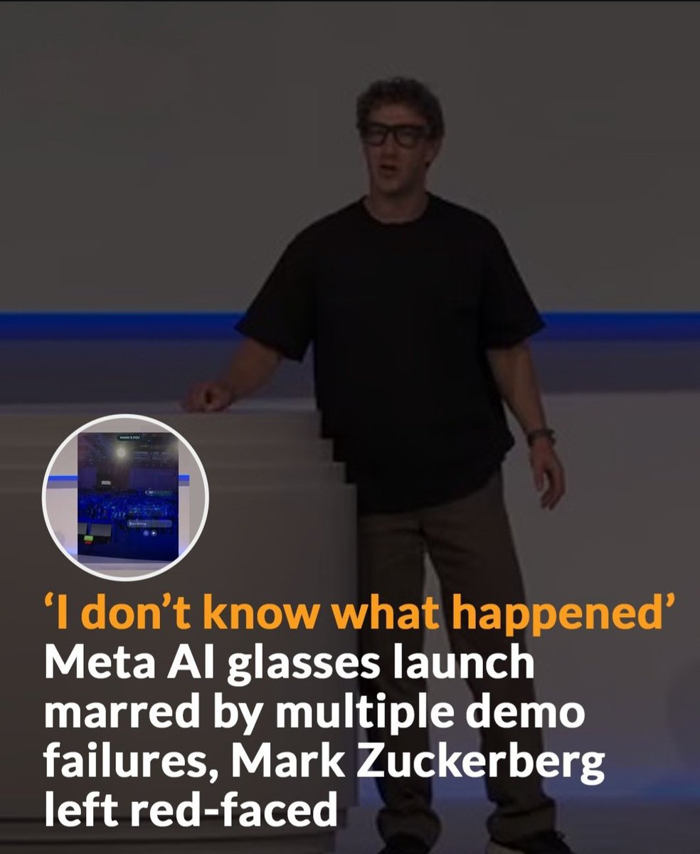 anunay_24's tweet image. Meta Connect launch of Ray-Ban AI glasses was a comedy of errors demo after demo failed, leaving Zuck red-faced.
“I don’t know what happened.”
Audience: “Same bro, same… 🤦♂️🕶️
#Meta #TechFail #AIglasses #Zuckerberg