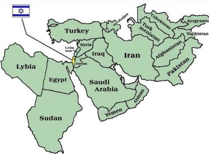 See that tiny yellow dot? That is Israel, the only Jewish state in the world.

They want you to believe that this tiny dot, a state the size of New Jersey surrounded by a sea of Muslim nations, is a colonial invader in the Middle East.

Do they realize how ridiculous they sound?