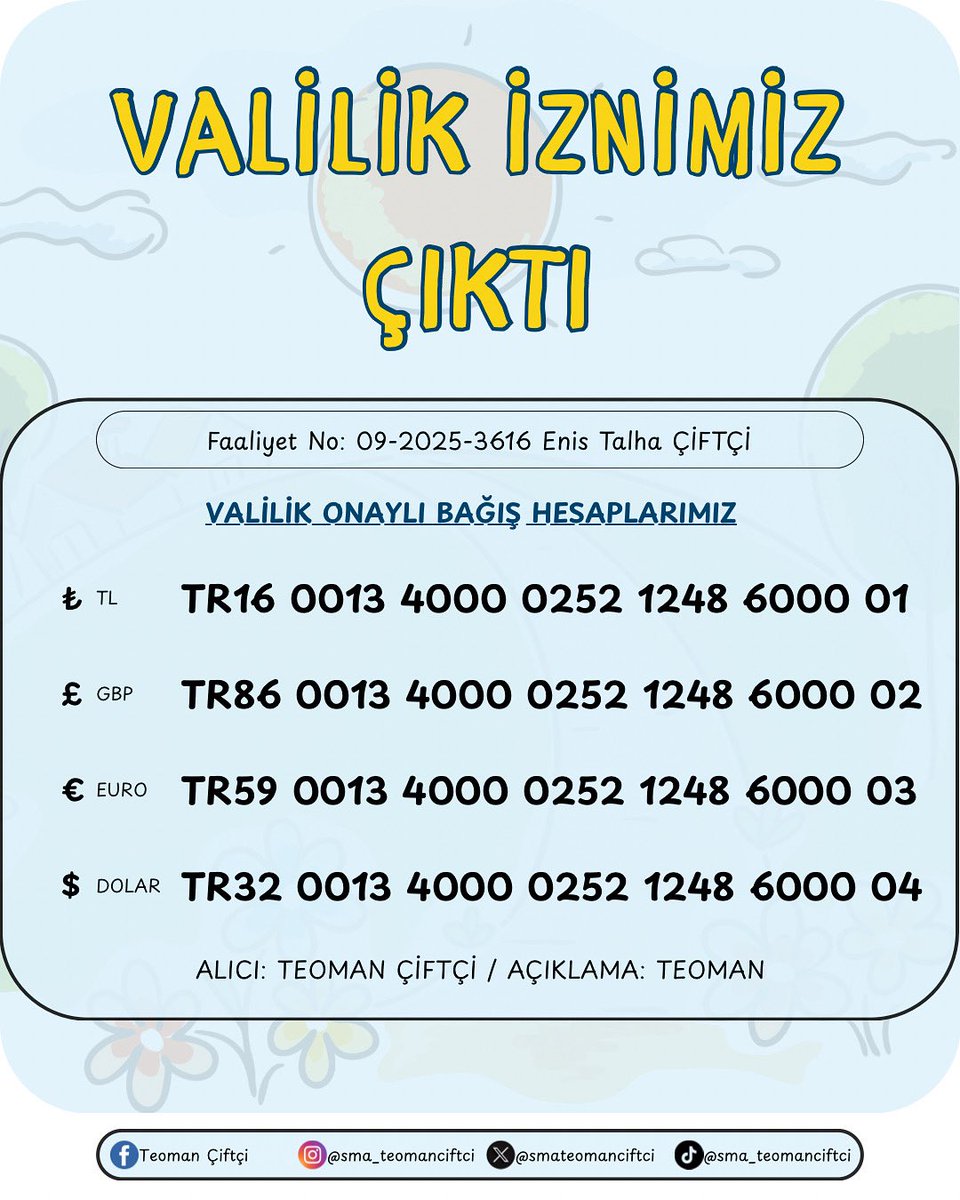 Teoman sizlerin desteğiyle başaracak! ❄️

TL:TR16 0013 4000 0252 1248 6000 01
GBP:TR86 0013 4000 0252 1248 6000 02
EURO:TR59 0013 4000 0252 1248 6000 03
DOLAR:TR32 0013 4000 0252 1248 6000 04

Denizbank
ALICI: TEOMAN ÇİFTÇİ
AÇIKLAMA: TEOMAN

SWİFT: DENITRIS