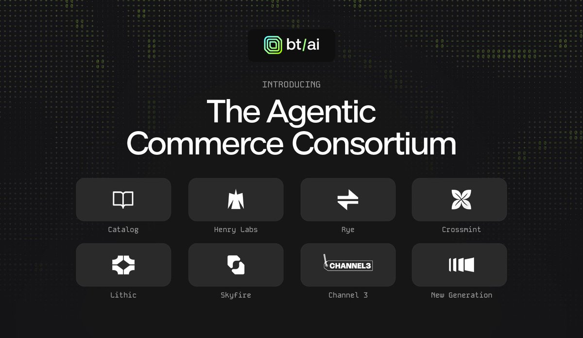 We are proud to announce the Agentic Commerce Consortium!

With Lithic, Crossmint, Skyfire Systems, Rye, Channel3, Catalog, New Generation, and Henry Labs, our first white paper sets the standard for merchants to securely and dynamically participate in agentic commerce.