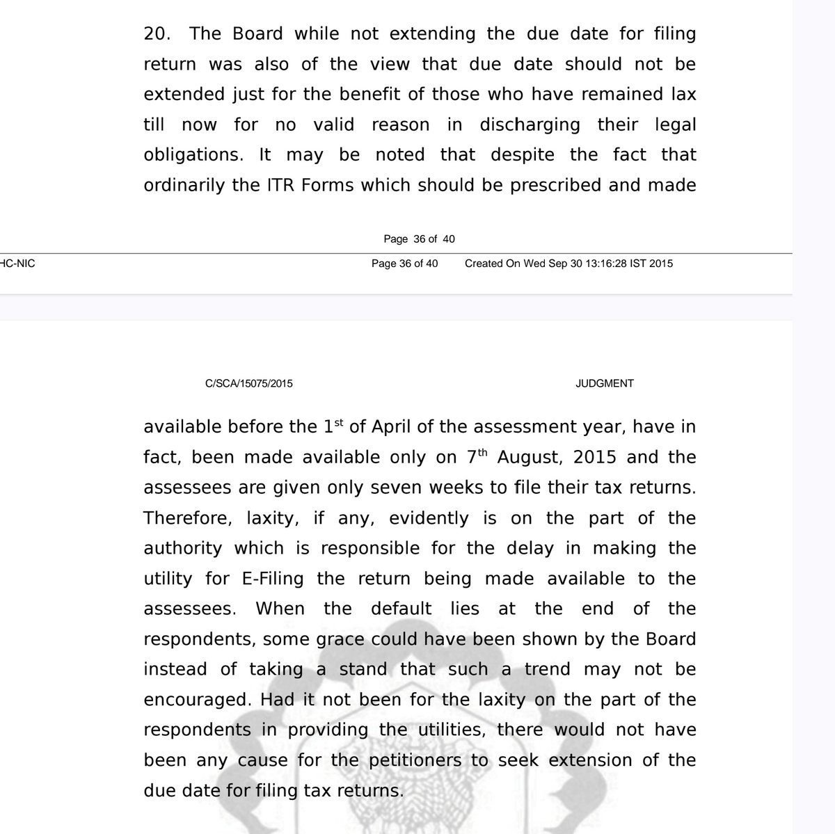 mehulshahca's tweet photo. 📜 Throwback to the Gujarat HC judgment (SCA No.15075/2015)

‘CBDT shall henceforth ensure that ITR utilities are ordinarily available on April 1 of the AY.’

10 Years down the line, and the Govt is still snoozing! 

Moral: Deadlines age, bureaucracy doesn’t. #10YearsNoChange

#Extend_Due_Date_Immediately
#extend_ITR_TAR_duedates